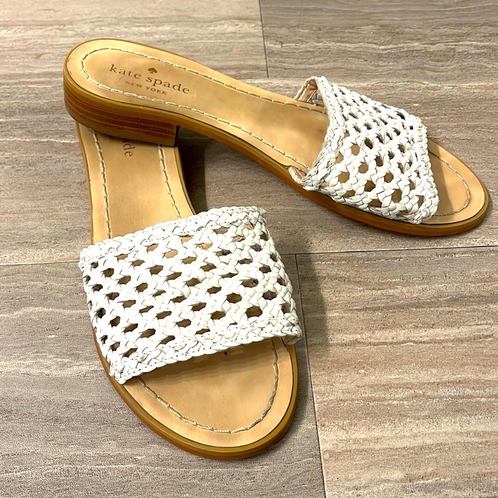 Kate Spade Berlin Woven Leather Sandal Slides in White